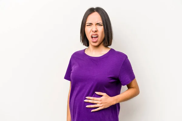 Jonge Spaanse Zwangere Vrouw Geïsoleerd Witte Achtergrond Schreeuwen Zeer Boos — Stockfoto