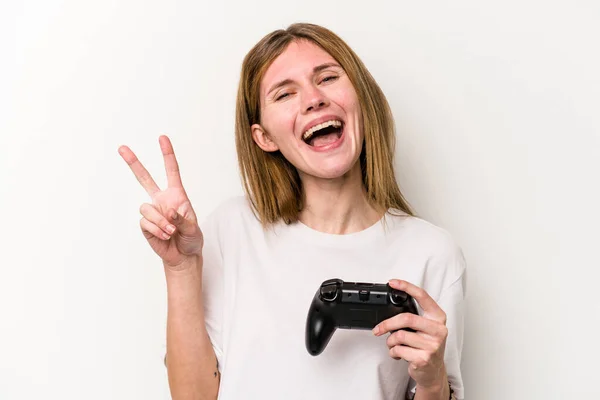 Jonge Engelse Vrouw Spelen Met Een Video Game Controller Geïsoleerde — Stockfoto