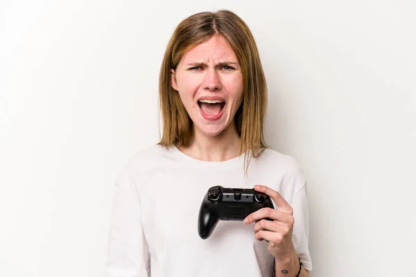 Jong Engels Vrouw Spelen Met Een Video Game Controller Geïsoleerde — Stockfoto