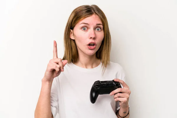 Jong Engels Vrouw Spelen Met Een Video Game Controller Geïsoleerde — Stockfoto
