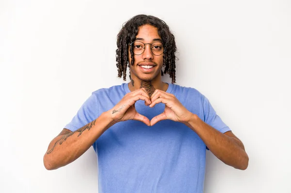 Young African American Man Isolated White Background Smiling Showing Heart — Stock Photo, Image