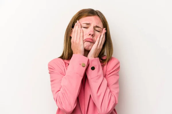 Young Russian Woman Isolated White Background Whining Crying Disconsolately — Stock Photo, Image