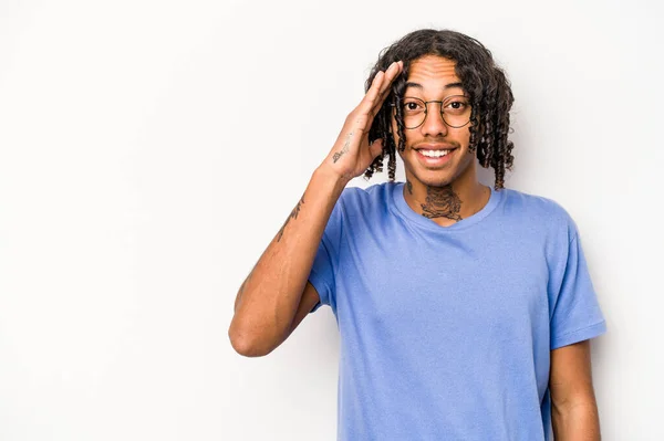 Young African American Man Isolated White Background Shouts Loud Keeps — Stock Photo, Image