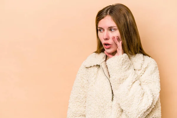 Young English Woman Isolated Beige Background Being Shocked Because Something — Stock Photo, Image