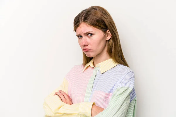 Jonge Russische Vrouw Geïsoleerd Witte Achtergrond Verdacht Onzeker Onderzoeken Van — Stockfoto