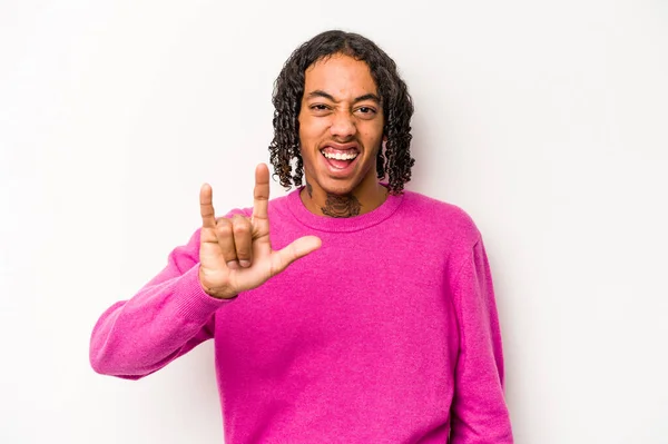 Young African American Man Isolated White Background Showing Horns Gesture — Stock Photo, Image