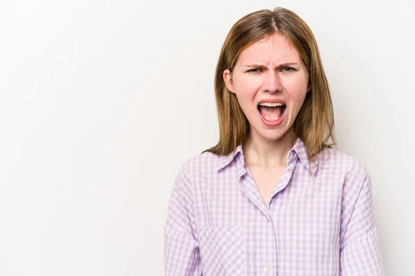Junge Russische Frau Isoliert Auf Weißem Hintergrund Schreit Sehr Wütend — Stockfoto