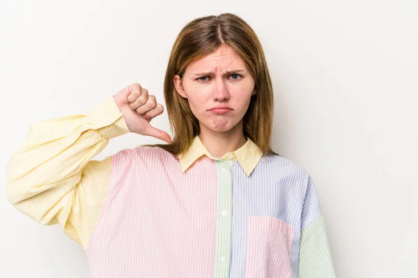 Young Russian Woman Isolated White Background Showing Thumb Disappointment Concept — Stock Photo, Image