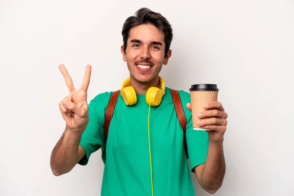 Junger Kaukasischer Student Trinkt Kaffee Isoliert Auf Weißem Hintergrund Der — Stockfoto