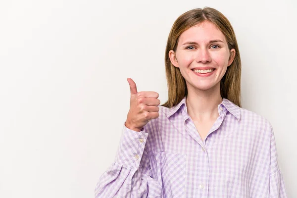 Молода Російська Жінка Ізольована Білому Фоні Посміхаючись Піднімаючи Великий Палець — стокове фото