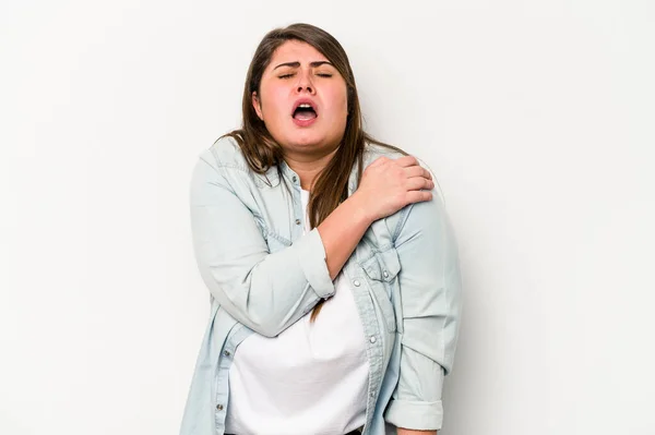 Jonge Blanke Vrouw Met Overgewicht Geïsoleerd Witte Achtergrond Met Een — Stockfoto