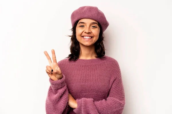 Young Hispanic Woman Isolated White Background Showing Number Two Fingers — Foto de Stock