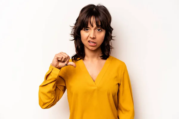 Young Hispanic Woman Isolated White Background Showing Thumb Disappointment Concept — Stock fotografie