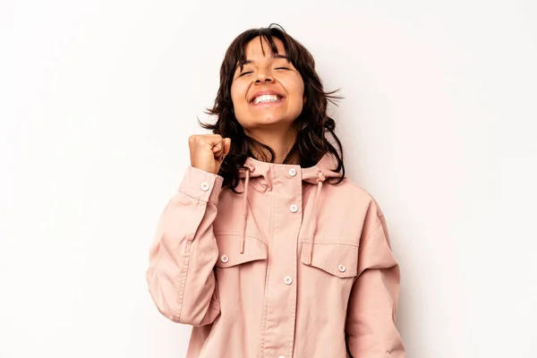 Young Hispanic Woman Isolated White Background Celebrating Victory Passion Enthusiasm —  Fotos de Stock