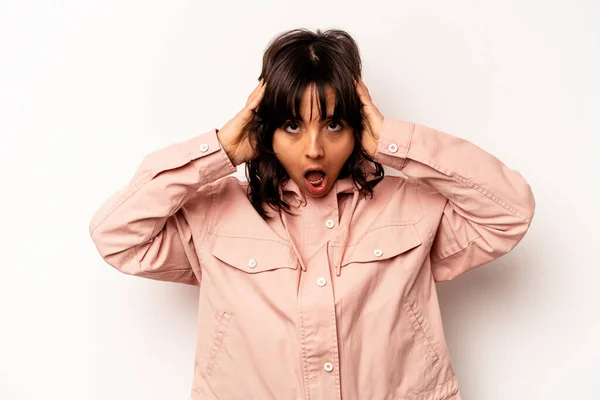 Young Hispanic Woman Isolated White Background Screaming Very Excited Passionate —  Fotos de Stock