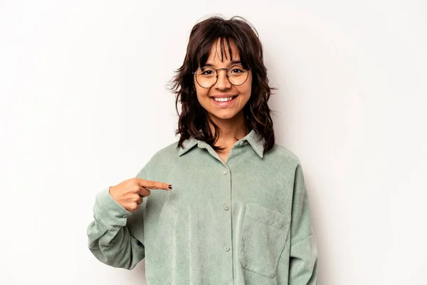 Young Hispanic Woman Isolated White Background Person Pointing Hand Shirt — Fotografia de Stock