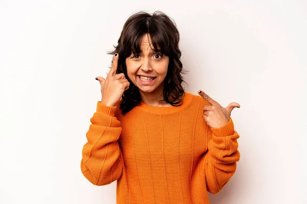 Jonge Spaanse Vrouw Geïsoleerd Witte Achtergrond Tonen Een Teleurstelling Gebaar — Stockfoto