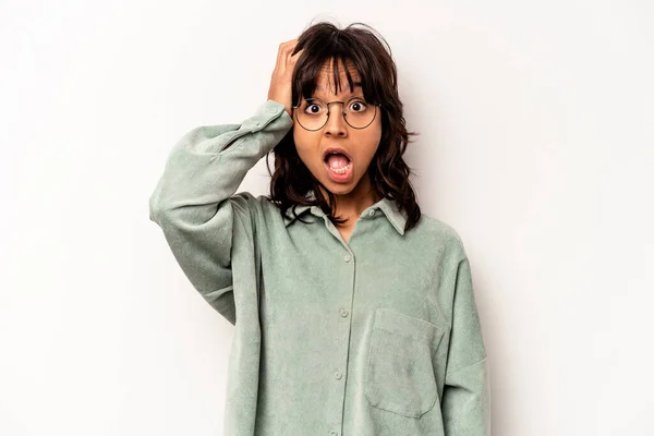 Young Hispanic Woman Isolated White Background Being Shocked She Has — Stockfoto