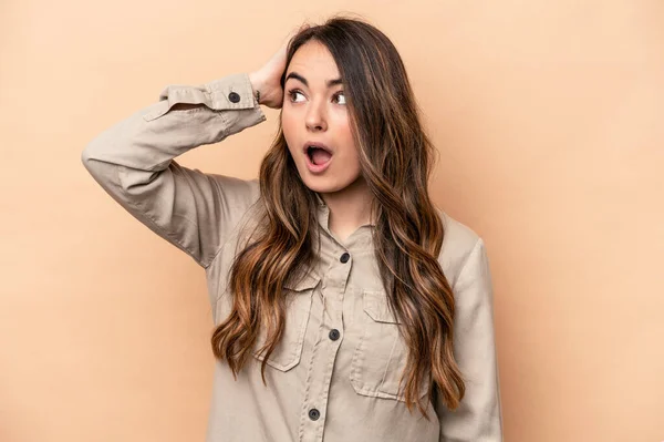 Young Caucasian Woman Isolated Beige Background Being Shocked She Has — Stock Photo, Image