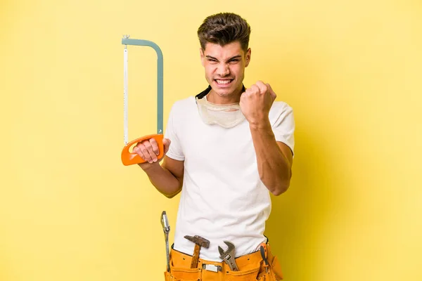 Young Electrician Caucasian Man Isolated Yellow Backgroun — 스톡 사진