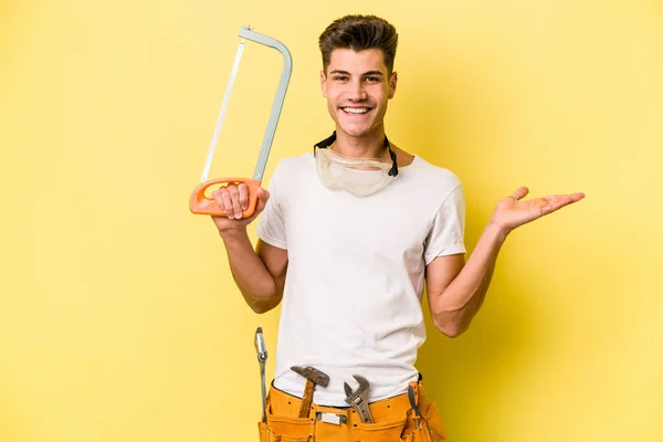 Young Electrician Caucasian Man Isolated Yellow Backgroun — Foto Stock