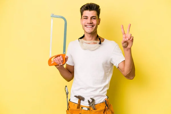 Young Electrician Caucasian Man Isolated Yellow Backgroun — Fotografia de Stock