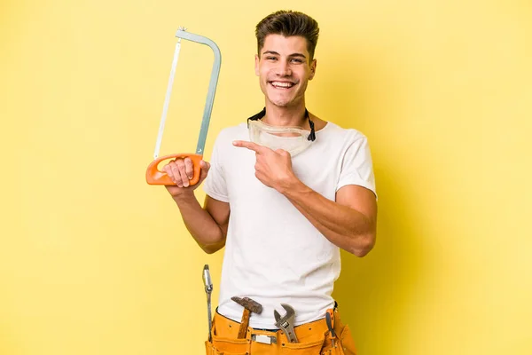 Young Electrician Caucasian Man Isolated Yellow Backgroun — Stock Fotó