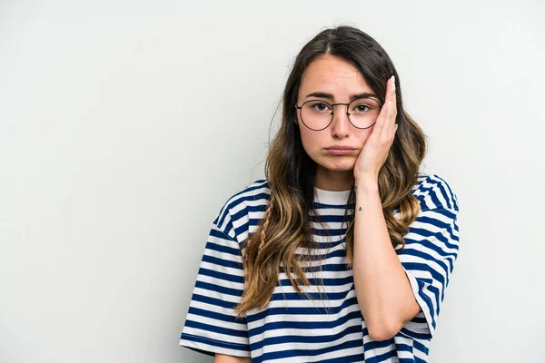 Jonge Blanke Vrouw Geïsoleerd Witte Achtergrond Die Verdrietig Duur Voelt — Stockfoto