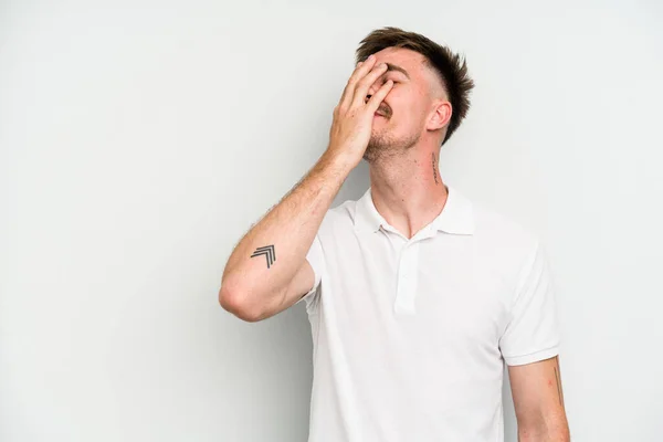 Jonge Blanke Man Geïsoleerd Witte Achtergrond Lachen Gelukkig Zorgeloos Natuurlijke — Stockfoto