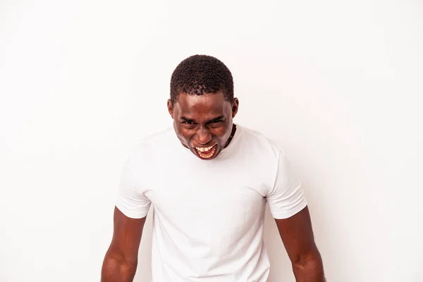 Jonge Afro Amerikaanse Man Geïsoleerd Witte Achtergrond Schreeuwen Zeer Boos — Stockfoto
