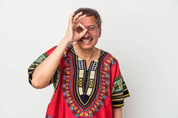 Senior Indian Man Wearing Indian Costume Isolated White Background Excited — Fotografia de Stock