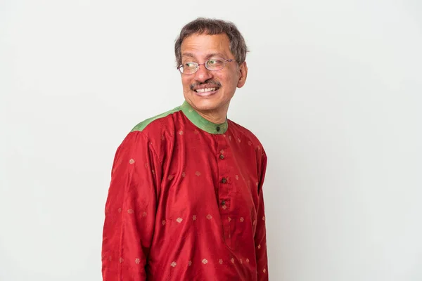 Senior Indian Man Wearing Indian Costume Isolated White Background Looks — Fotografia de Stock