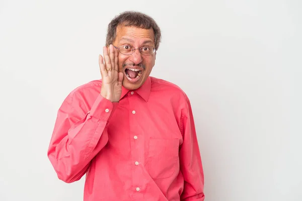 Middle Aged Indian Man Isolated White Background Shouting Excited Front —  Fotos de Stock