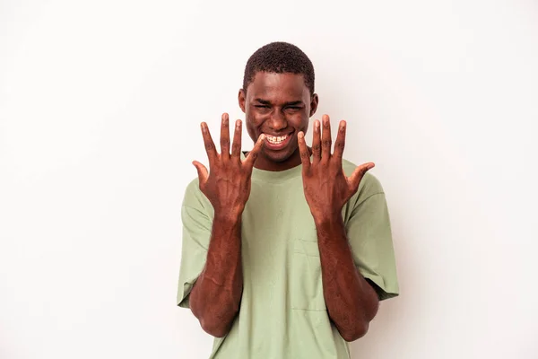Jonge Afro Amerikaanse Man Geïsoleerd Witte Achtergrond Tonen Nummer Tien — Stockfoto