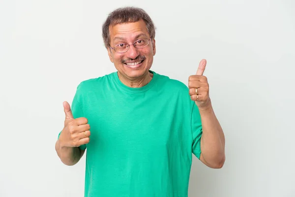 Middle Aged Indian Man Isolated White Background Raising Both Thumbs — Photo