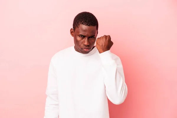 Young African American Man Isolated Pink Background Showing Fist Camera — Stock Photo, Image