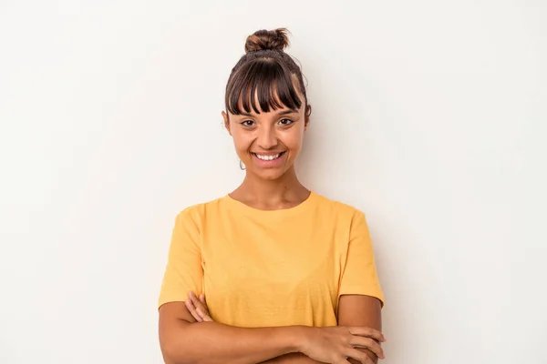 Ung Blandras Kvinna Isolerad Vit Bakgrund Som Känner Sig Säker — Stockfoto