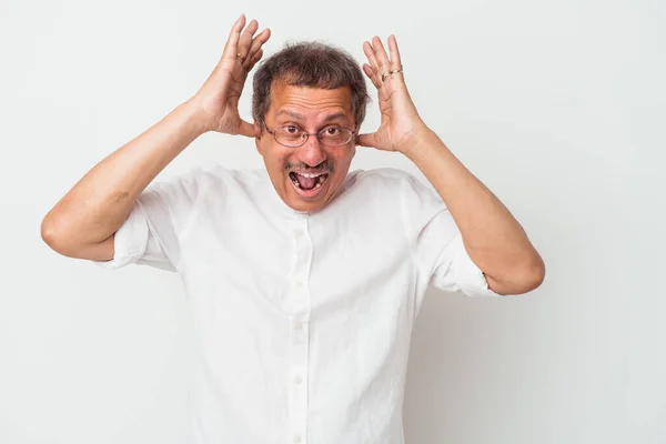 Middle Aged Indian Man Isolated White Background Screaming Very Excited —  Fotos de Stock