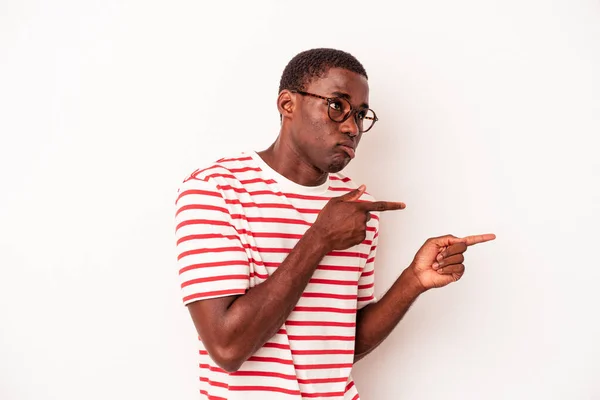 Young African American Man Isolated White Background Shocked Pointing Index — Stock Photo, Image