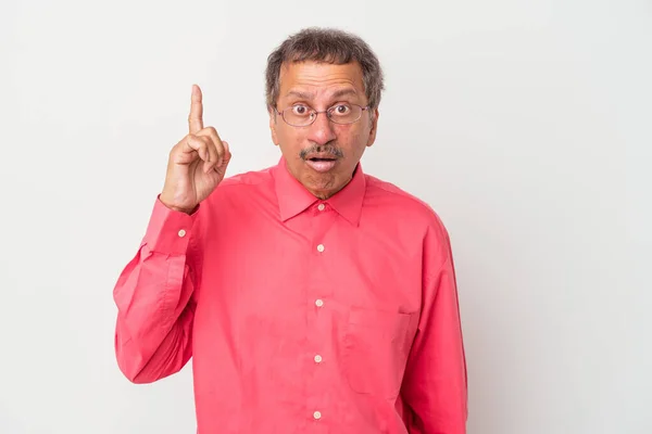 Middle Aged Indian Man Isolated White Background Having Some Great — Stockfoto