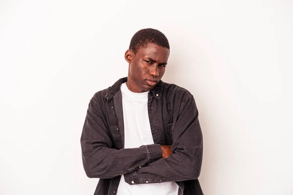 Young African American Man Isolated White Background Suspicious Uncertain Examining — Stock Photo, Image