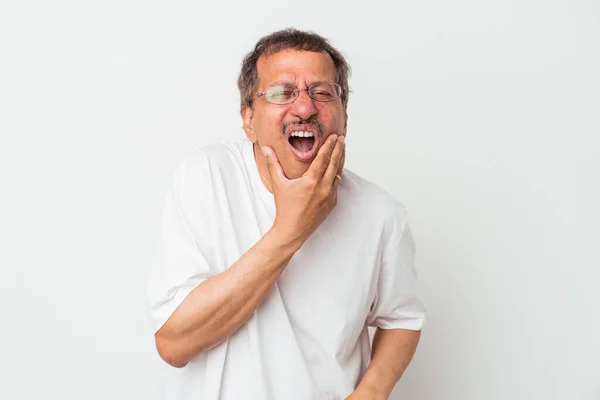 Middle Aged Indian Man Isolated White Background Having Strong Teeth — 图库照片