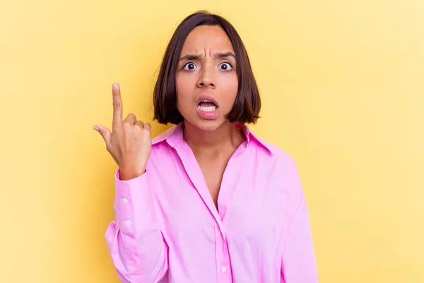 Young Mixed Race Woman Isolated Yellow Background Showing Disappointment Gesture — Stock Photo, Image
