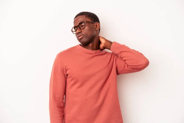 Young African American Man Isolated White Background Massaging Elbow Suffering — Stock Photo, Image