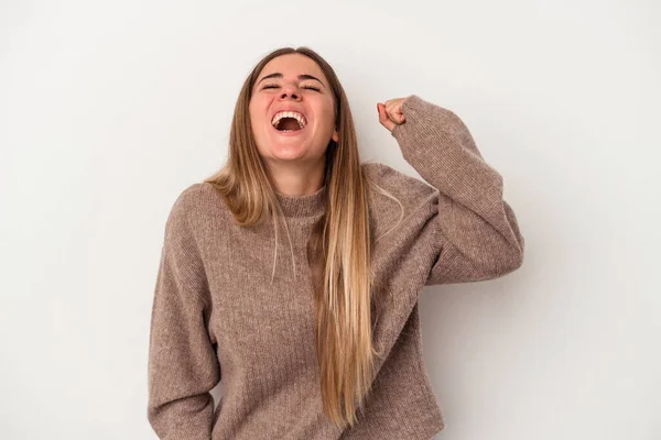 Young Russian Woman Isolated White Background Shocked Covering Mouth Hands — Stock Photo, Image