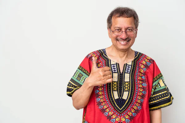 Senior indian man wearing a Indian costume isolated on white background smiling and raising thumb up