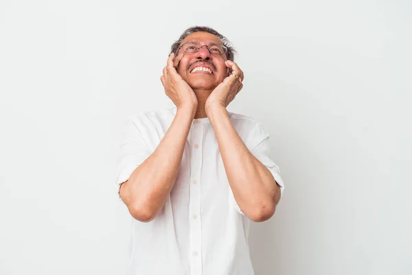 Middle Aged Indian Man Isolated White Background Whining Crying Disconsolately — Foto Stock