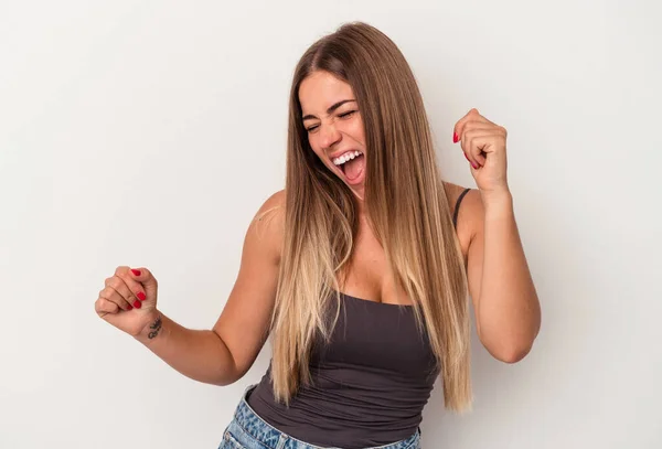 Jong Russisch Vrouw Geïsoleerd Witte Achtergrond Dansen Het Hebben Van — Stockfoto