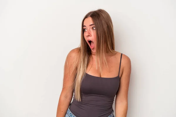 Young Russian Woman Isolated White Background Being Shocked Because Something — Stock Photo, Image