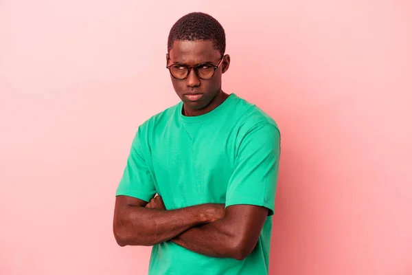 Young African American Man Isolated Pink Background Tired Repetitive Task — Stock Photo, Image